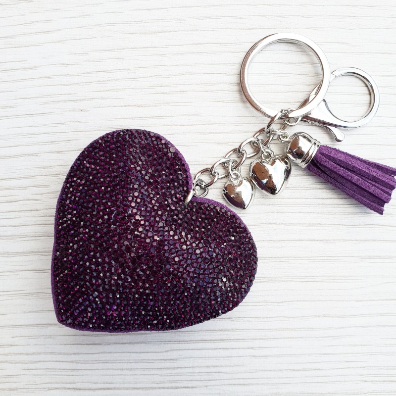 Sparkly Heart Keyring - Purple